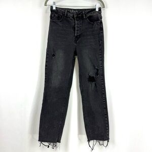 Hippie Denim Real Cheeky Distressed Raw Hem Button Fly Stretch Jeans sz 28 Black